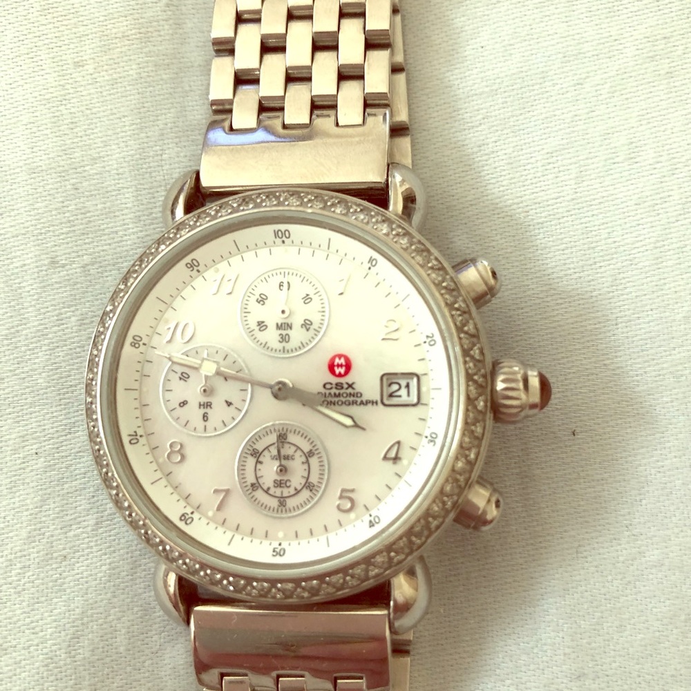 Michele round diamond face watch